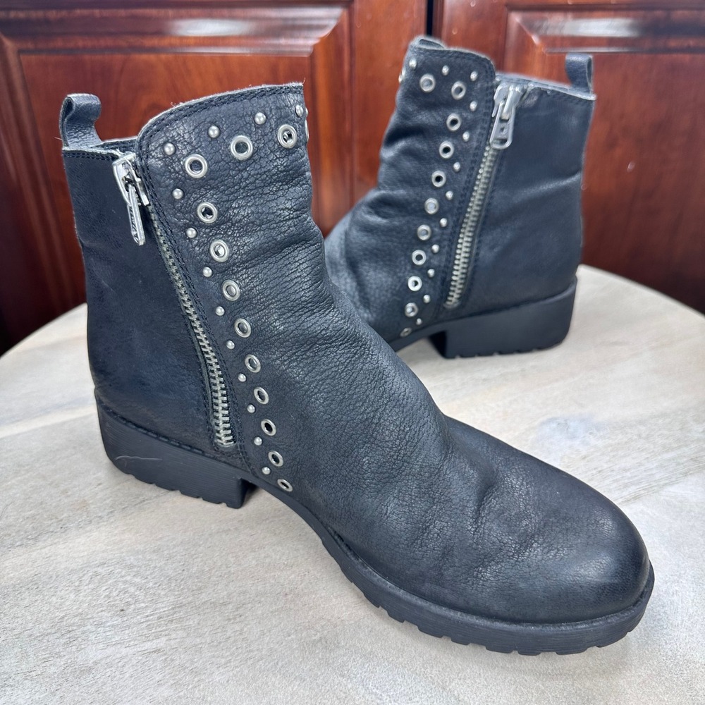 Lucky Brand Womens Black Studded Ankle Boots Side Zip Moto Booties 8.5 - Picture 13 of 14